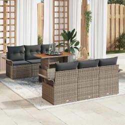 Ensemble de Canapé de Jardin de 7 Pièces avec Coussins Gris Poly Rattan