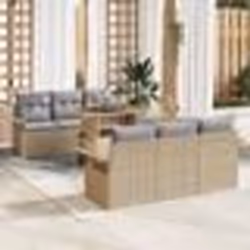 Ensemble de Canapés de Jardin 7 pièces avec Coussins Beige Rattan Poly