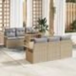 Ensemble de Canapés de Jardin 7 pièces avec Coussins Beige Rattan Poly