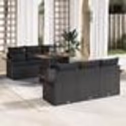 Ensemble de canapé de jardin 7 pièces avec coussins noir poly rattan