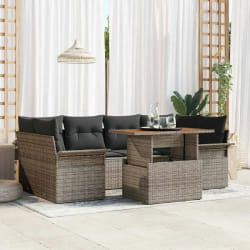 vidaXL Ensemble de canapé de jardin 7 pcs Gris Poly rotin