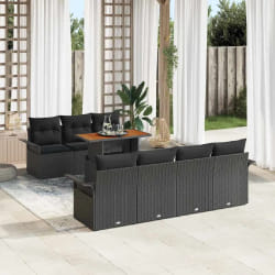 Ensemble de Canapé de Jardin de 8 Pièces avec Coussins Noir Rattan Poly
