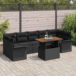 vidaXL Ensemble de canapé de jardin 8 pcs Noir Poly rotin