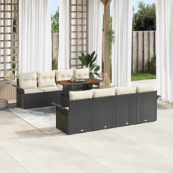 Set de Canapés de Jardin 9 Pièces vidaXL avec Coussins Noir Poly Rattan