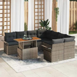 Ensemble de Canapés de Jardin 9 Pièces avec Coussins en Poly Rattan Gris