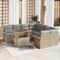 Ensemble de Canapé de Jardin 9 Pièces avec Coussins en Rotin Poly Beige