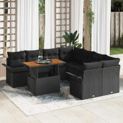 Ensemble de 9 Pièces de Canapés de Jardin avec Coussins Noir Poly Rattan