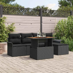 vidaXL Ensemble de canapé de jardin 6 pcs Noir Poly rotin