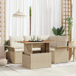 Canapé de jardin 5 pièces avec coussins Beige Poly Rattan