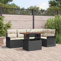 vidaXL Ensemble de canapé de jardin 6 pcs Noir Poly rotin
