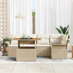 vidaXL Ensemble de canapé de jardin 6 pcs Beige Poly rotin