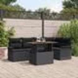 Ensemble de 6 Canapés de Jardin vidaXL avec Coussins Rattan Poly Noir