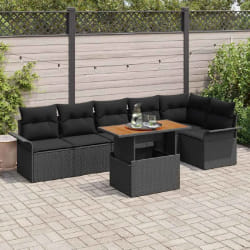 vidaXL Ensemble de canapé de jardin 7 pcs Noir Poly rotin