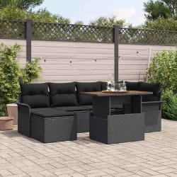 vidaXL Ensemble de canapé de jardin 7 pcs Noir Poly rotin