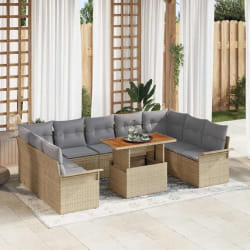 vidaXL Ensemble de canapé de jardin 10 pcs Beige Poly rotin