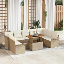vidaXL Ensemble de canapé de jardin 10 pcs Beige Poly rotin