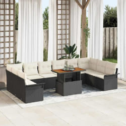 Ensemble de canapé de jardin de 11 pièces avec coussins Noire Rotin poly