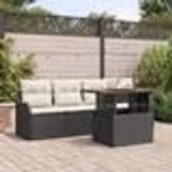 Ensemble de Canapé de Jardin de 5 Pièces avec Coussins en Poly Rattan Noir