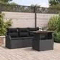 Ensemble de canapés de jardin de 5 pièces avec coussins Noir Poly Rattan
