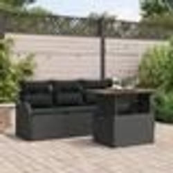 Ensemble de canapés de jardin de 5 pièces avec coussins Noir Poly Rattan