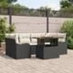 Ensemble de canapé de jardin de 7 pièces vidaXL avec coussins en rotin noir