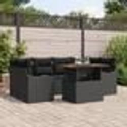 Ensemble de Canapés de Jardin de 7 Pièces avec Coussins Noir Poly Rattan