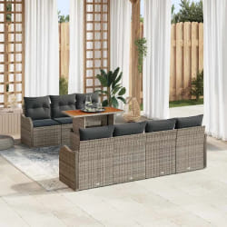 Ensemble de Canapé de Jardin 8 Pièces avec Coussins Gris en Rattan