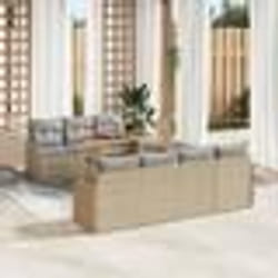 vidaXL Ensemble de Jardin 8 Pièces avec Coussins Beige Poly Rattan