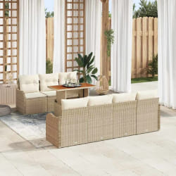 Ensemble de canapé de jardin 8 pièces avec coussins Beige Poly Rattan