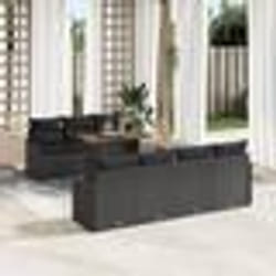 Ensemble de canapé de jardin 8 pièces avec coussins noir poly rattan