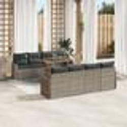 Ensemble de Canapé de Jardin de 9 Pièces avec Coussins en Gris Poly Rotin