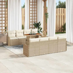 vidaXL Ensemble de canapé de jardin 9 pcs Beige Poly rotin