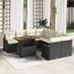 Set de canapé de jardin vidaXL de 9 pièces avec coussins en rotin poly noir