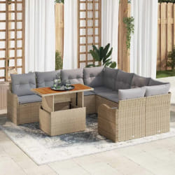 vidaXL Ensemble de canapé de jardin 9 pcs Beige Poly rotin
