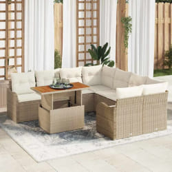 vidaXL Ensemble de canapé de jardin 9 pcs Beige Poly rotin