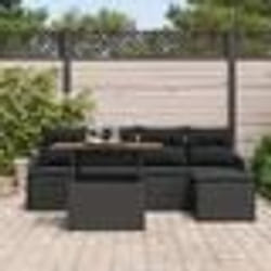 Ensemble de canapés de jardin de 6 pièces avec coussins en poly rotin noir