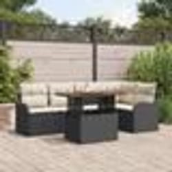 Ensemble de Canapés de Jardin 6 pièces avec Coussins Noir Poly Rotin