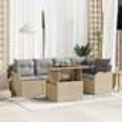 Ensemble de Canapés de Jardin 6 Pièces avec Coussins Beige Rattan Poly