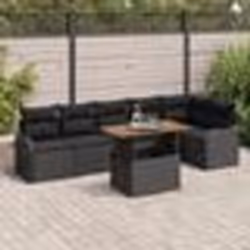 Canapé de Jardin 7 pièces avec Coussins Noir Rattan Synthétique
