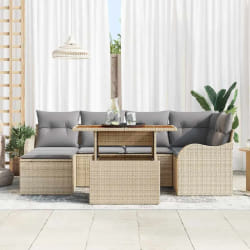vidaXL Ensemble de canapé de jardin 7 pcs Beige Poly rotin