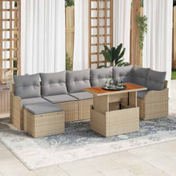Ensemble de Canapés de Jardin 8 Pièces avec Coussins Beige Poly Rattan