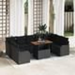 Ensemble de Canapés de Jardin de 10 Pièces avec Coussins en Poly Rattan Noir