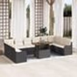 Ensemble de Canapé de Jardin 11 Pièces avec Coussins Noir Poly Rattan