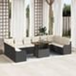 Ensemble de Canapé de Jardin 11 Pièces avec Coussins Noir Poly Rattan