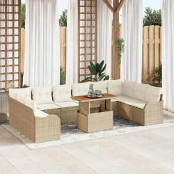 Set de Canapé de Jardin de 11 Pièces avec Coussins Beige Poly Rattan