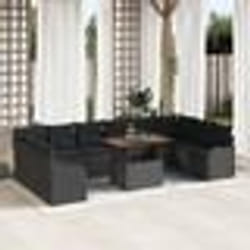 Ensemble de Canapés de Jardin de 11 pièces avec Coussins Rotin Poly Noir