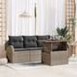 Ensemble de canapé de jardin 5 pièces avec coussins Gris Poly Rotin