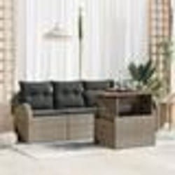 Ensemble de canapé de jardin 5 pièces avec coussins Gris Poly Rotin