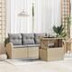 Ensemble de canapé de jardin 5 pièces avec coussins beige en poly rotin