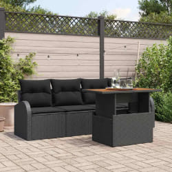 vidaXL Ensemble de canapé de jardin 5 pcs Noir Poly rotin